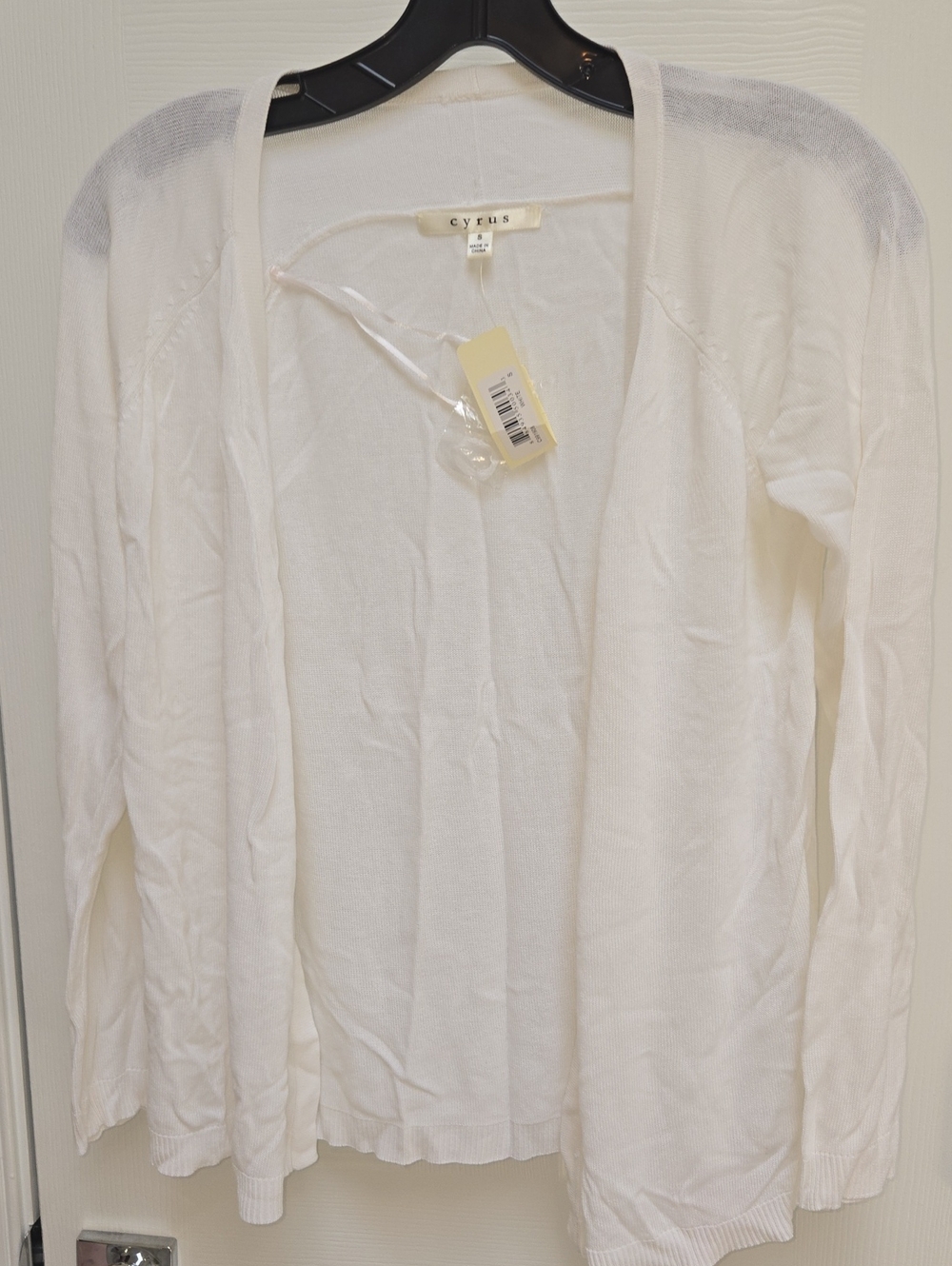 Cyrus White Open-Front Lightweight Cardigan